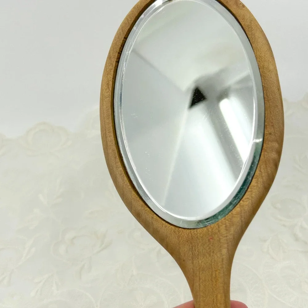 Vintage Handmade Wood Carved Hand Mirror Vanity Mirror - Boho Minimalist